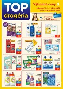 Propagačné noviny TOP drogéria, platné od 2025-05-05 do 2025-05-14.
