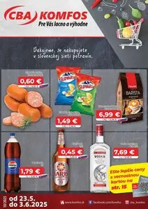 Propagačné noviny CBA KOMFOS, platné od 2025-05-23 do 2025-06-03.