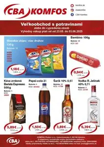 Propagačné noviny CBA KOMFOS, platné od 2025-05-23 do 2025-06-03.