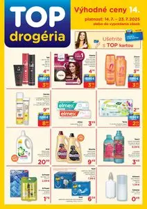 Propagačné noviny TOP drogéria, platné od 2025-07-14 do 2025-07-23.