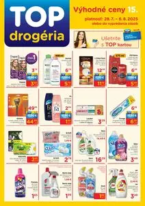 Propagačné noviny TOP drogéria, platné od 2025-07-28 do 2025-08-06.