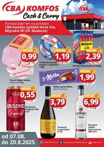 Propagačné noviny CBA KOMFOS, platné od 2025-08-07 do 2025-08-20.