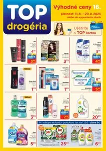 Propagačné noviny TOP drogéria, platné od 2025-08-11 do 2025-08-20.