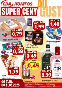Propagačné noviny CBA KOMFOS, platné od 2025-08-01 do 2025-08-31.