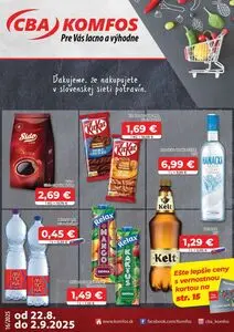 Propagačné noviny CBA KOMFOS, platné od 2025-08-22 do 2025-09-02.