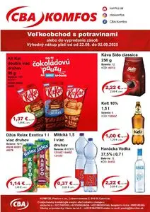 Propagačné noviny CBA KOMFOS, platné od 2025-08-22 do 2025-09-02.