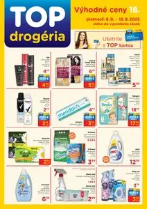 Propagačné noviny TOP drogéria, platné od 2025-09-08 do 2025-09-18.