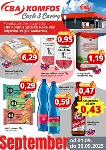 Propagačné noviny CBA KOMFOS, platné od 2025-09-01 do 2025-09-30.