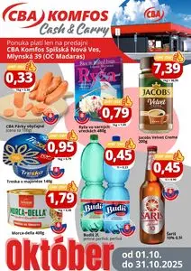 Propagačné noviny CBA KOMFOS, platné od 2025-10-01 do 2025-10-31.