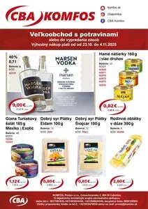 Propagačné noviny CBA KOMFOS, platné od 2025-10-23 do 2025-11-04.