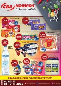 Propagačné noviny CBA KOMFOS, platné od 2025-11-06 do 2025-11-19.
