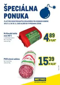 Propagačné noviny METRO, platné od 2025-11-27 do 2025-11-30.