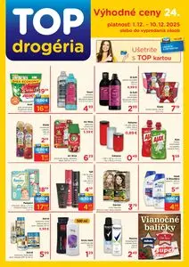 Propagačné noviny TOP drogéria, platné od 2025-12-01 do 2025-12-10.