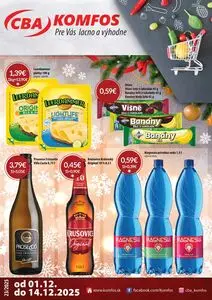 Propagačné noviny CBA KOMFOS, platné od 2025-12-01 do 2025-12-14.