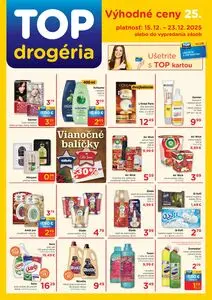 Propagačné noviny TOP drogéria, platné od 2025-12-15 do 2025-12-23.