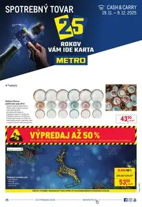 Propagačné noviny METRO, platné od 2025-11-19 do 2025-12-31.