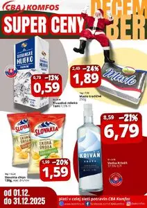 Propagačné noviny CBA KOMFOS, platné od 2025-12-01 do 2025-12-31.