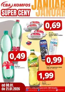 Propagačné noviny CBA KOMFOS, platné od 2026-01-08 do 2026-01-21.