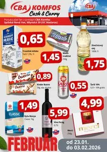 Propagačné noviny CBA KOMFOS, platné od 2026-01-23 do 2026-02-03.