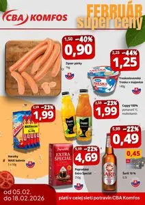 Propagačné noviny CBA KOMFOS, platné od 2026-02-05 do 2026-02-18.