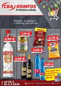 Propagačné noviny CBA KOMFOS, platné od 2026-02-20 do 2026-03-03.