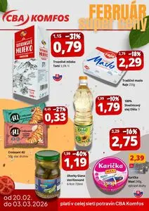Propagačné noviny CBA KOMFOS, platné od 2026-02-20 do 2026-03-03.
