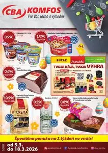 Propagačné noviny CBA KOMFOS, platné od 2026-03-05 do 2026-03-18.