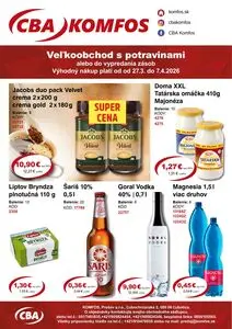 Propagačné noviny CBA KOMFOS, platné od 2026-03-27 do 2026-04-07.