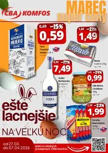Propagačné noviny CBA KOMFOS, platné od 2026-03-27 do 2026-04-07.