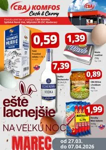 Propagačné noviny CBA KOMFOS, platné od 2026-03-27 do 2026-04-07.