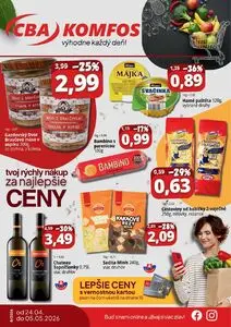 Propagačné noviny CBA KOMFOS, platné od 2026-04-24 do 2026-05-05.