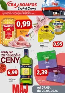 Propagačné noviny CBA KOMFOS, platné od 2026-05-07 do 2026-05-20.