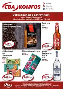 Propagačné noviny CBA KOMFOS, platné od 2026-05-22 do 2026-06-02.