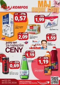 Propagačné noviny CBA KOMFOS, platné od 2026-05-22 do 2026-06-02.