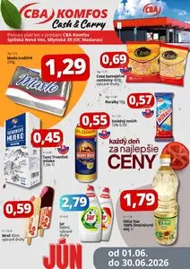 Propagačné noviny CBA KOMFOS, platné od 2026-06-01 do 2026-06-30.