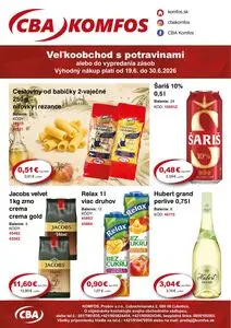 Propagačné noviny CBA KOMFOS, platné od 2026-06-19 do 2026-06-30.