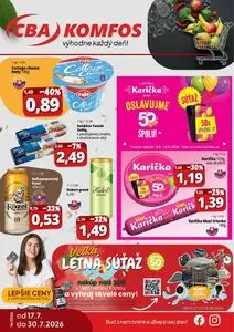 Propagačné noviny CBA KOMFOS, platné od 2026-07-17 do 2026-07-30.