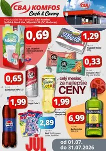 Propagačné noviny CBA KOMFOS, platné od 2026-07-01 do 2026-07-31.