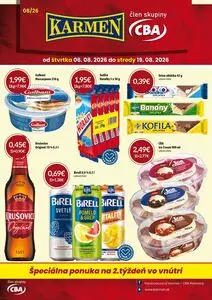 Propagačné noviny KARMEN CBA, platné od 2026-08-05 do 2026-08-18.
