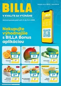 Propagačné noviny BILLA, platné od 2026-09-09 do 2026-09-15.