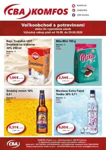 Propagačné noviny CBA KOMFOS, platné od 2026-09-18 do 2026-09-29.