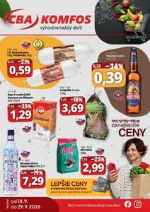 Propagačné noviny CBA KOMFOS, platné od 2026-09-18 do 2026-09-29.
