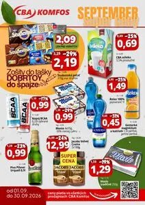 Propagačné noviny CBA KOMFOS, platné od 2026-09-01 do 2026-09-30.
