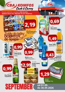 Propagačné noviny CBA KOMFOS, platné od 2026-09-01 do 2026-09-30.