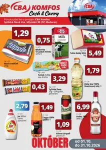 Propagačné noviny CBA KOMFOS, platné od 2026-10-01 do 2026-10-31.