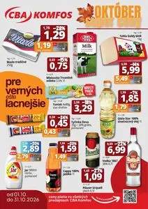Propagačné noviny CBA KOMFOS, platné od 2026-10-01 do 2026-10-31.