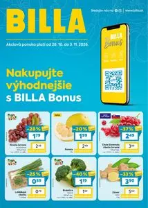 Propagačné noviny BILLA, platné od 2026-10-28 do 2026-11-03.