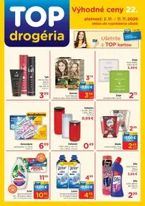 Propagačné noviny TOP drogéria, platné od 2026-11-02 do 2026-11-11.